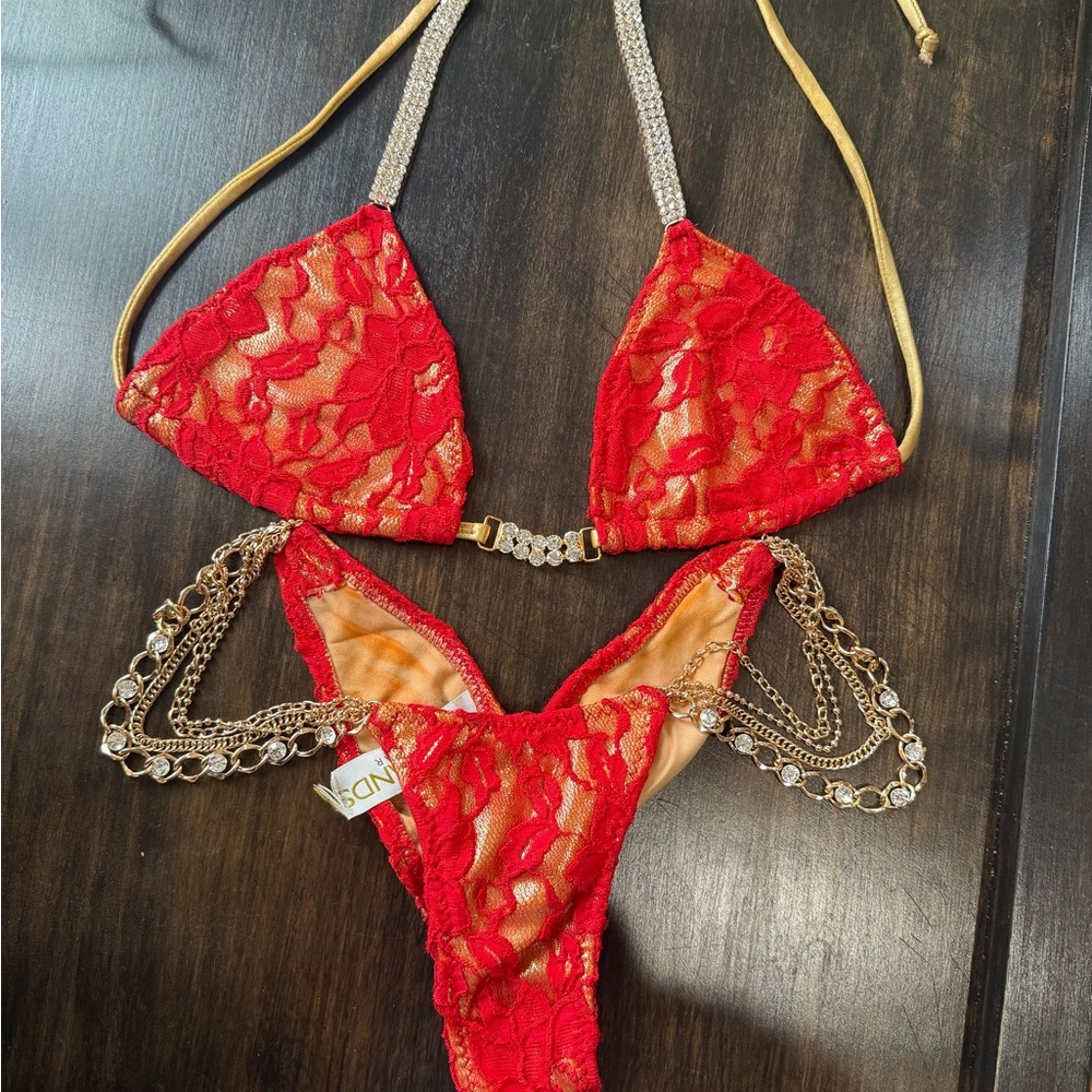 Ravish Sands Red Lace Bikini with Gold Accents